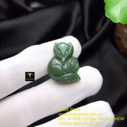 Hồ ly ngọc bích xanh đậm tạc tay - Ảnh 3