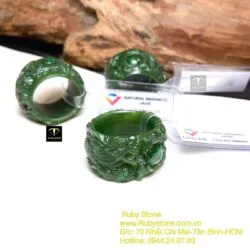 Nhẫn song Long chầu nguyệt ngọc bích Canada, bản 18mm