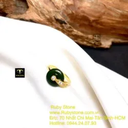 Nhẫn đồng điếu Ngọc bích đậm, vàng 18k - Hình ảnh 6