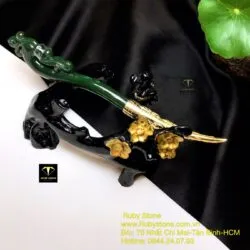 Trâm cài tóc phượng hoàng Ngọc bích, vàng 18k - Ảnh 8