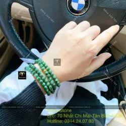 Chuỗi ngọc cẩm thạch sơn thuỷ 108 hạt mix bi vàng 24k - Ảnh 7
