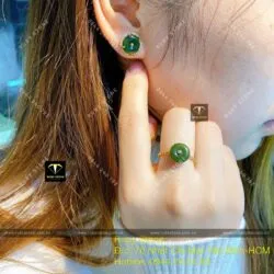 Khuyên tai đồng điếu Ngọc bích xanh đậm, vàng 18k - Ảnh 8