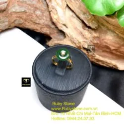 Nhẫn đồng điếu Ngọc bích xanh đậm, vàng 18k