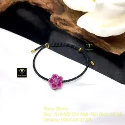 Charm hoa sen Ruby Nam Phi mix dây cáp đen - Hình ảnh 2