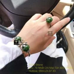Bộ sản phẩm vòng và nhẫn bạc mix charm Ngọc bích mài giác - Ảnh 3