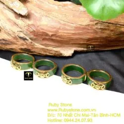 Nhẫn ngọc bích xanh lá, kim tiền kép, vàng 18k - Ảnh 6
