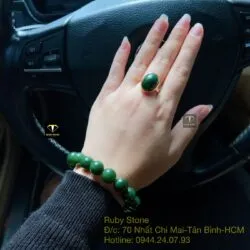 Bộ vòng chuỗi Ngọc bích 12 ly và nhẫn Oval, vàng 18k - Ảnh 6