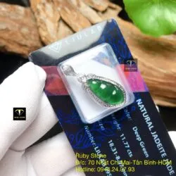 Mặt dây chuyền trái đậu Phỉ thuý xanh táo, vàng trắng 18k (750)