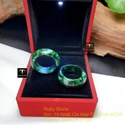 Nhẫn cặp ngọc Cẩm thạch sơn thuỷ A xanh lý 8 ly - Ảnh 5