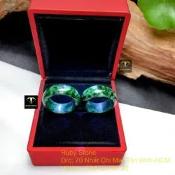 Nhẫn cặp ngọc Cẩm thạch sơn thuỷ A xanh lý 8 ly - Ảnh 3