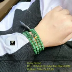Chuỗi ngọc cẩm thạch sơn thuỷ 108 hạt mix bi vàng 24k - Ảnh 9
