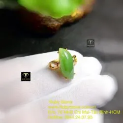 Nhẫn hạt dưa Ngọc bích Canada xanh lá, vàng 18k - Hình ảnh 4