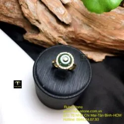 Nhẫn đồng điếu Ngọc bích xanh đậm, vàng 18k - Ảnh 5