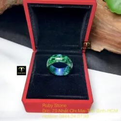 Nhẫn ngọc cẩm thạch sơn thuỷ xanh lý táo 8 ly - Ảnh 6
