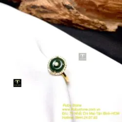 Nhẫn đồng điếu Ngọc bích xanh đậm, vàng 18k - Ảnh 3