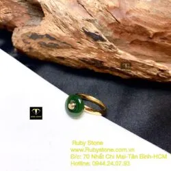 Nhẫn đồng điếu Ngọc bích xanh đậm, vàng 18k - Ảnh 6