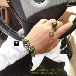 Bộ sản phẩm vòng và nhẫn bạc mix charm Ngọc bích mài giác - Ảnh 2
