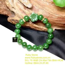 Vòng Ngọc bích mix charm Hoa mai, bánh xe vàng 18k - Ảnh 2