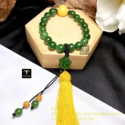 Tràng hạt Phật Giáo ngọc bích Canada 10 ly, mix Hổ Phách mật lạp 16 ly