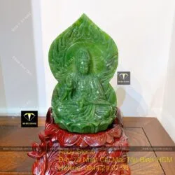 Tượng Phật Quan Thế Âm Bồ Tát ngọc bích Canada, KT 21x13cm (Chưa bao gồm đế gỗ)