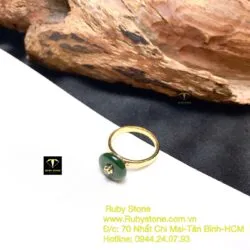 Nhẫn đồng điếu Ngọc bích xanh đậm, vàng 18k - Ảnh 5