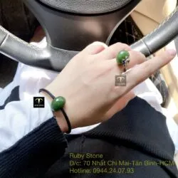 Vòng tay và nhẫn mix charm Ngọc bích xanh lá mài giác - Ảnh 2
