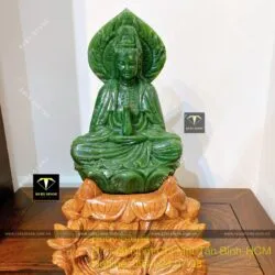 Phật Quan Thế Âm Bồ Tát ngọc bích Canada, KT 24x15cm (chưa gồm đế gỗ) - Ảnh 6