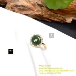 Nhẫn đồng điếu Ngọc bích xanh đậm, vàng 18k