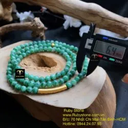 Vòng chuỗi ngọc cẩm thạch sơn thuỷ 108 hạt mix charm vàng khắc chú 24k