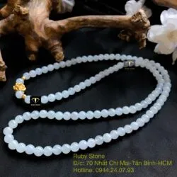Vòng chuỗi Phỉ thuý băng ngọc 108 hạt, mix charm vàng hoa sen 24k - Ảnh 7