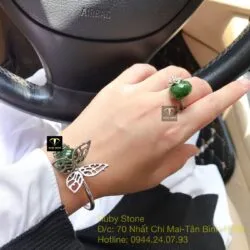 Bộ sản phẩm vòng và nhẫn bạc mix charm Ngọc bích mài giác - Ảnh 2