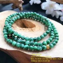 Chuỗi ngọc cẩm thạch sơn thuỷ 108 hạt mix bi vàng 24k