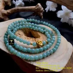 Chuỗi lam ngọc 108 hạt mix charm vàng hoa sen 24k - Ảnh 4