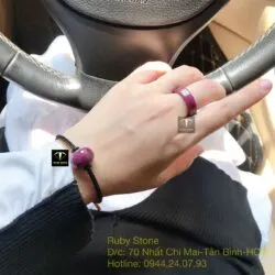 Bộ sản phẩm vòng tay và nhẫn bạc charm Ruby Nam Phi mài giác