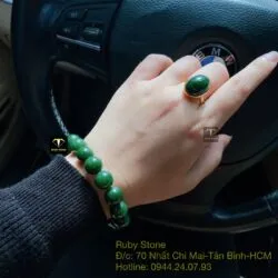 Bộ vòng chuỗi Ngọc bích 12 ly và nhẫn Oval, vàng 18k - Ảnh 2