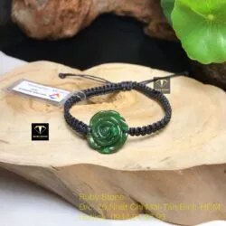 Hoa mẫu đơn Ngọc bích tết dây vải đeo tay - Ảnh 4