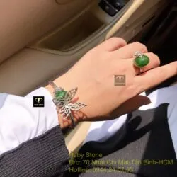 Bộ sản phẩm vòng và nhẫn bạc mix charm Ngọc bích mài giác - Ảnh 4