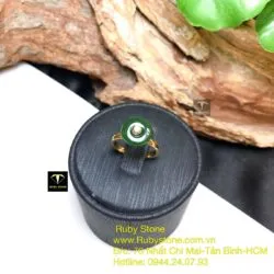 Nhẫn đồng điếu Ngọc bích xanh đậm, vàng 18k - Ảnh 3