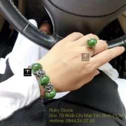 Bộ sản phẩm vòng và nhẫn bạc mix charm Ngọc bích mài giác - Ảnh 2