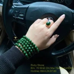 Bộ chuỗi 108 hạt Ngọc bích và nhẫn Oval ngọc bích, vàng 18k - Ảnh 3