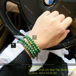 Chuỗi ngọc cẩm thạch sơn thuỷ 108 hạt mix bi vàng 24k - Ảnh 8