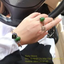 Bộ sản phẩm vòng và nhẫn bạc mix charm Ngọc bích mài giác