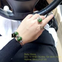 Bộ sản phẩm vòng và nhẫn bạc mix charm Ngọc bích mài giác - Ảnh 6
