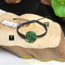 Hoa mẫu đơn Ngọc bích tết dây vải đeo tay - Ảnh 2