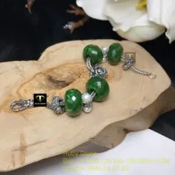 Vòng bạc mix charm ngọc bích xanh lá mài giác - Ảnh 2