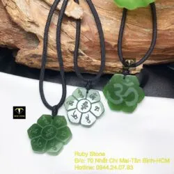 Mặt dây chuyền Lục Tự Đại Minh Chân Ngôn liên hoa, mặt sau khắc chữ “Om”, KT 30mm - Hình ảnh 3