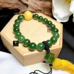 Tràng hạt Phật Giáo ngọc bích Canada 10 ly, mix Hổ Phách mật lạp 16 ly