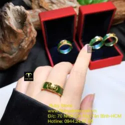 Nhẫn ngọc bích xanh lá, kim tiền kép, vàng 18k - Ảnh 2