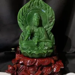 Tượng Phật Quan Thế Âm Bồ Tát ngọc bích Canada, KT 21x13cm (Chưa bao gồm đế gỗ)