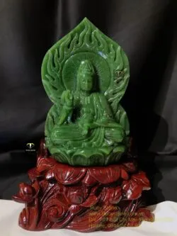 Tượng Phật Quan Thế Âm Bồ Tát ngọc bích Canada, KT 21x13cm (Chưa bao gồm đế gỗ) - Ảnh 3